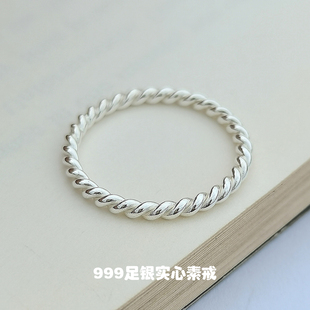 素圈纯银戒指女ins小众999足银指环食指简单细闭口简约男尾戒小指