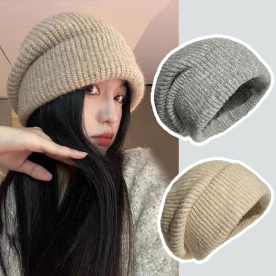 秋冬女帽大头围毛线帽子冬天保暖护耳宽松显脸小网红针织堆堆冷帽