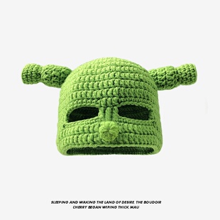 绿帽子女抖音网红同款婴儿童宝宝春秋款可爱搞怪物针织毛线绿色帽