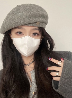 红色贝雷帽女秋冬显脸小羊毛呢蓓蕾帽气质复古百搭画家帽子高级感