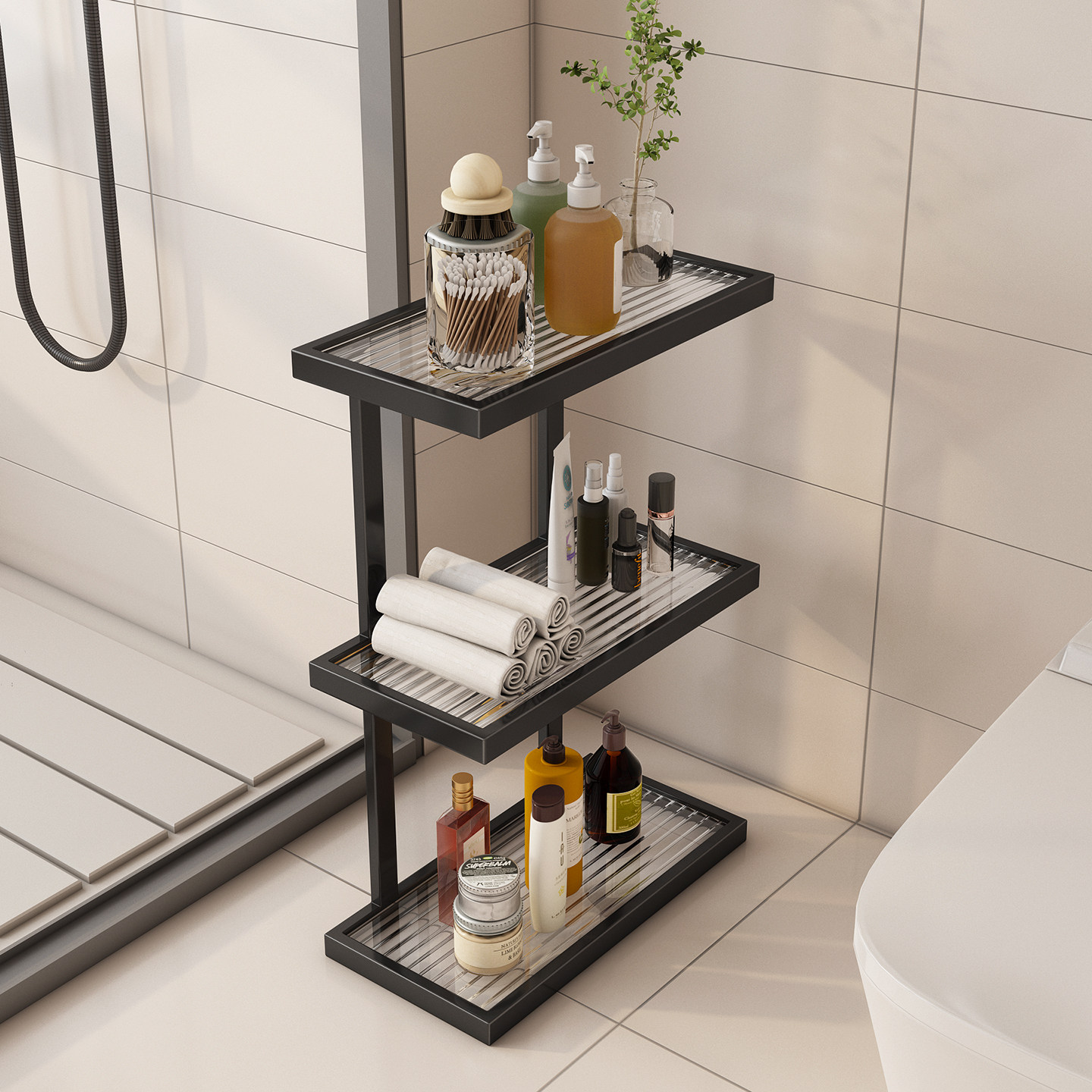 高端现代浴室置物架夹缝厕所角架落地洗浴用品多层架卫生间收纳架