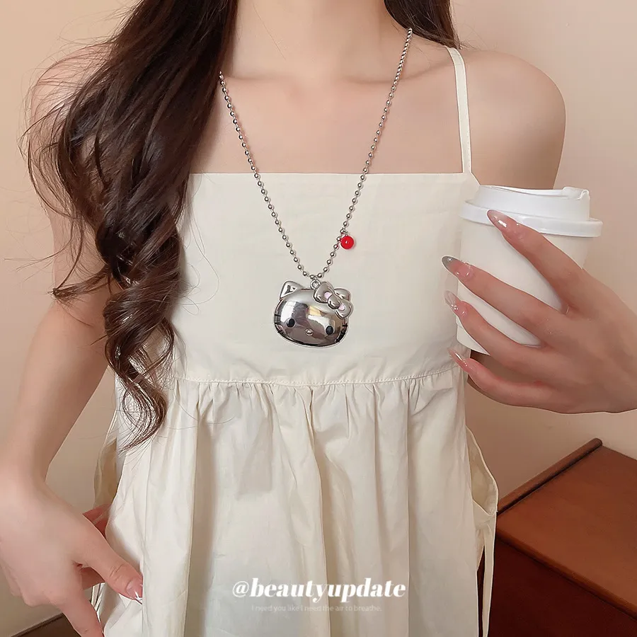 简约KT猫珍珠吊坠项链卡通甜美可爱气质锁骨链小众高级感项饰