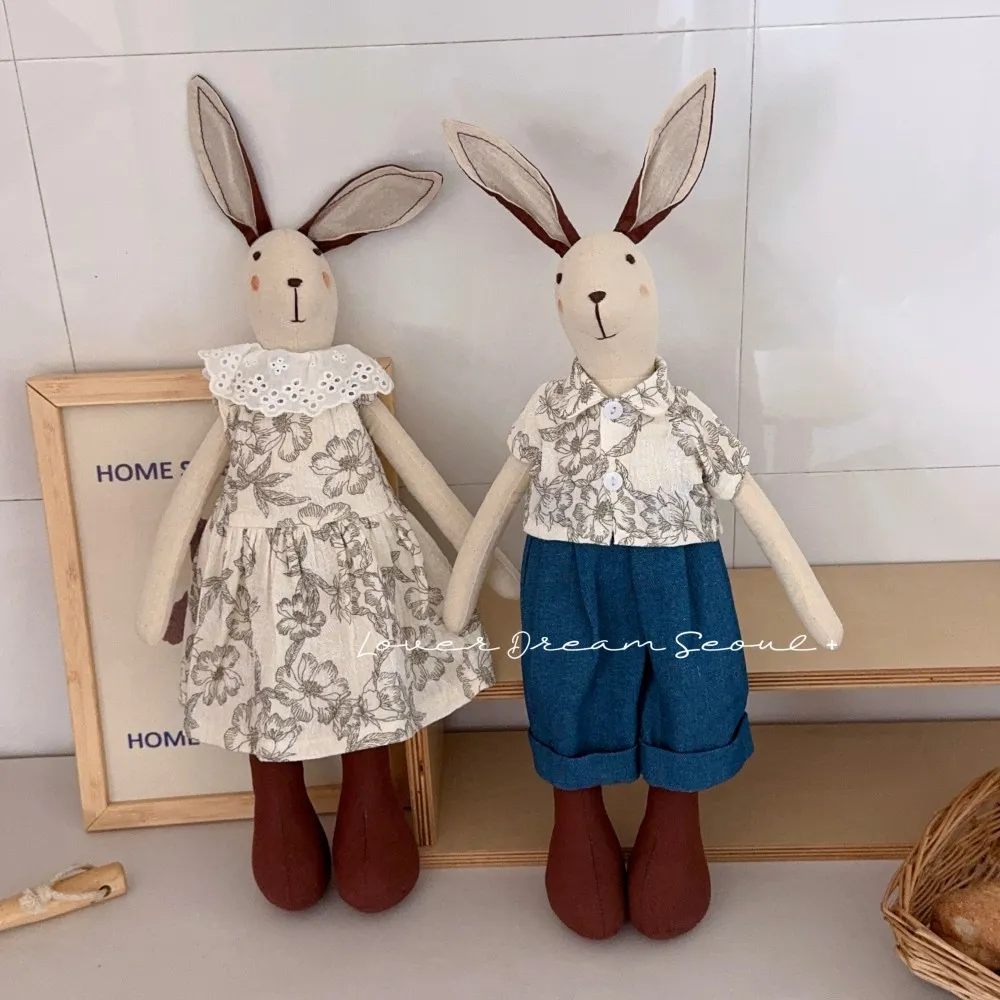 韩国秋冬新款碎花情侣充棉布艺小兔子玩偶 可爱情绪陪伴娃娃摆件