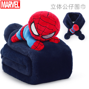 蜘蛛侠儿童围巾秋冬加绒保暖男孩男童围脖卡通脖套迪士尼宝宝围脖