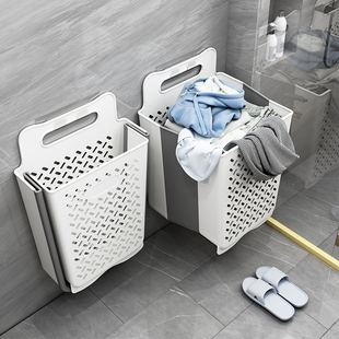 洗手间洗衣机收纳架 卫生间置物架浴室厕所折叠脏衣篮免打孔壁挂式