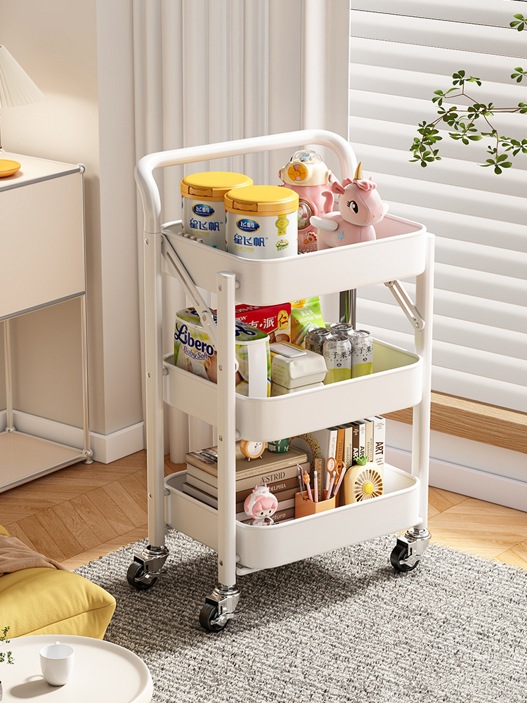 优勤可折叠小推车零食置物架书包玩具分层可移动厨房落地收纳架子