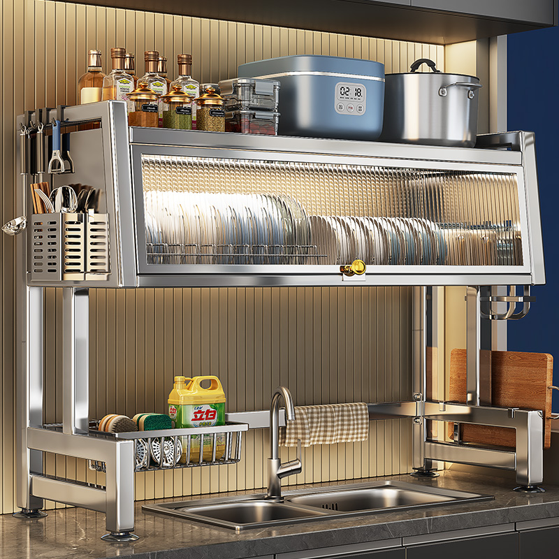 优勤厨房不锈钢水槽置物架碗碟收纳洗碗槽防尘碗柜多功能沥水架