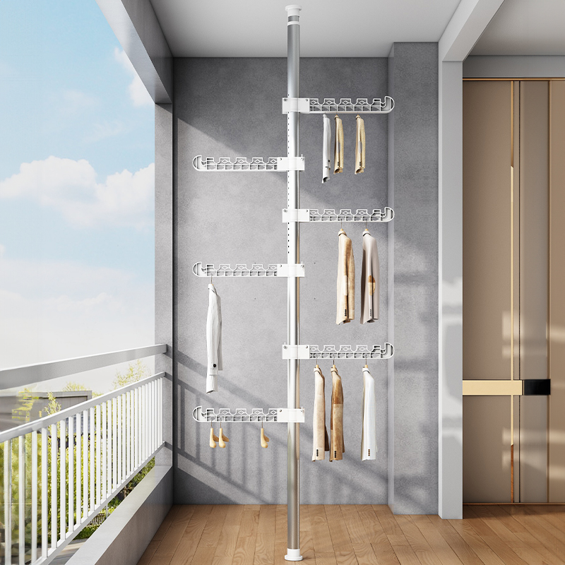 优勤顶天立地晾衣架家用落地阳台免打孔伸缩杆卧室内晒挂衣架神器