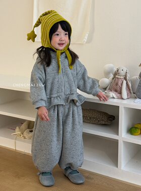 2026冬装新款女童加厚羊羔毛卫衣卫裤两件套宝宝休闲运动套装8556