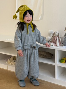 2026冬装新款女童加厚羊羔毛卫衣卫裤两件套宝宝休闲运动套装8556