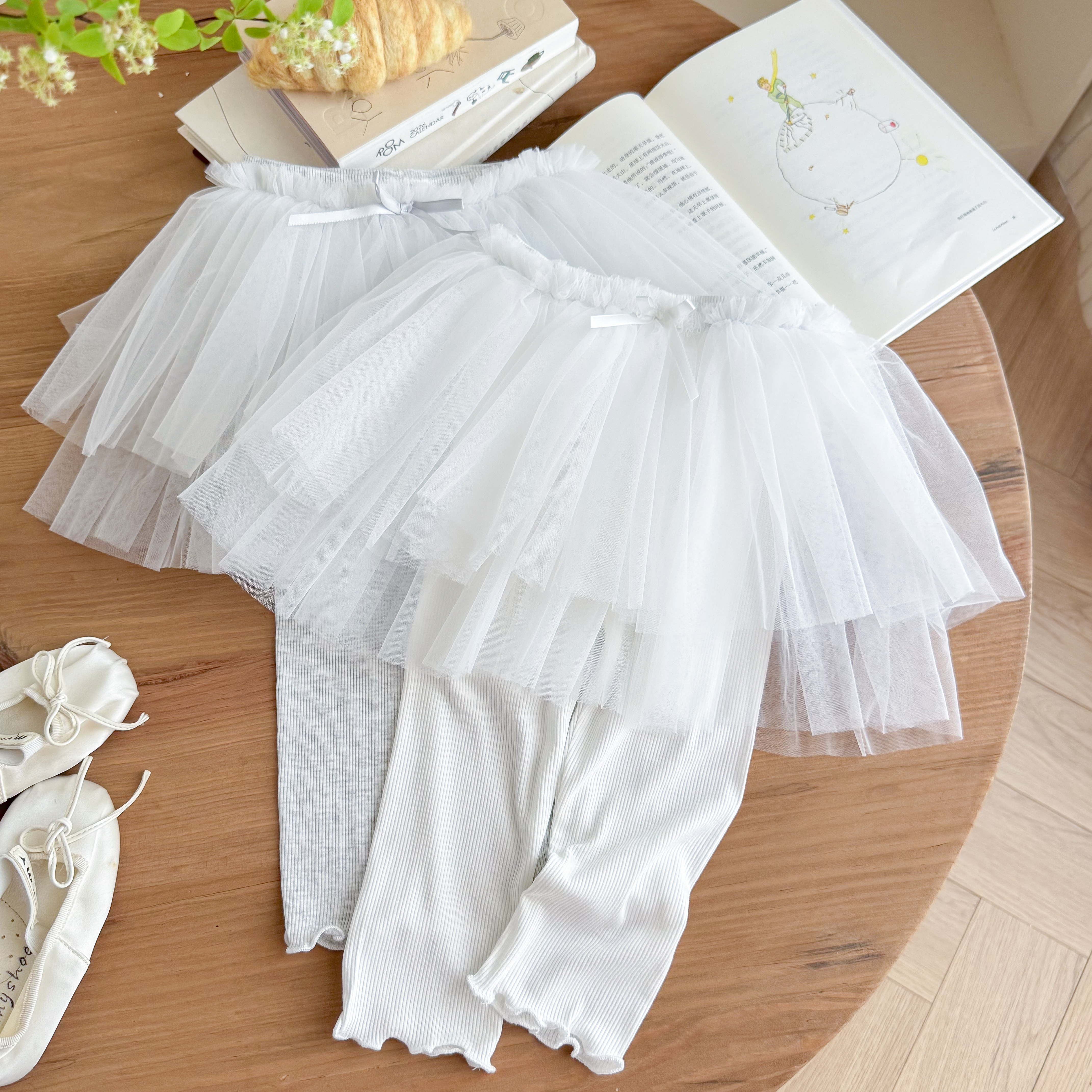 2026夏季新款女童莫代尔拼接柔软网纱打底裤女宝宝九分裤32359