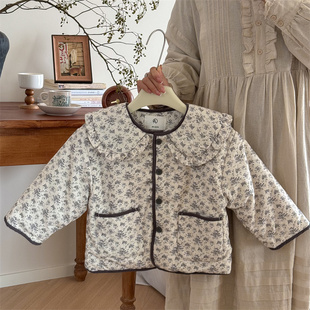 女童碎花棉衣洋气2024秋冬装新款宝宝森系田园风保暖棉服外套百搭