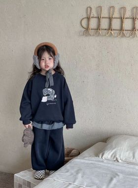 miu哩～D702女童刺绣加绒卫衣卫裤套装洋气2025冬装新款韩系正品