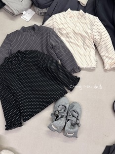 承麦～8515女童波点蚕丝棉加厚打底衫 女宝宝保暖上衣三层加厚 冬装