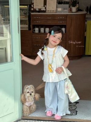 2026夏季新款女童碎花吊带T恤两件套7600+7638花边直筒裤7570
