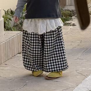 草房子·26春装新款女童蕾丝格子灯笼裤百搭休闲裤26006