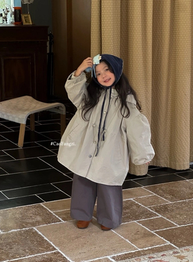 草房子25265 25秋装新款女童休闲风衣洋气女宝宝宽松连帽外套韩系