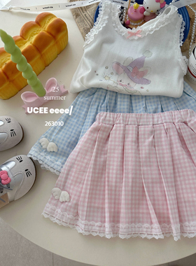 釉兮263010～格子短裤洋气夏季新款女宝宝甜美裙裤百搭薄款