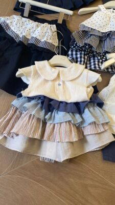 爱尚baby·26夏季新款女童可爱翻领短袖26195拼接短裙26158