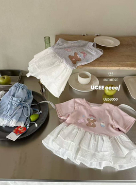 釉兮268050～女童夏季短袖洋气25新款女宝宝卡通印花拼接上衣时尚