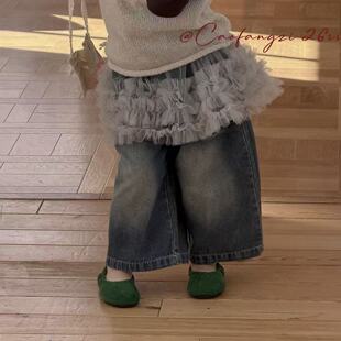 草房子·26春装新款女童网纱屁帘牛仔裤阔腿裤洋气26040