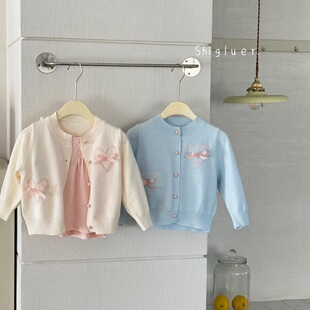 春秋宝宝毛线开衫 女童爱心针织毛衣薄款 外套Sg7350 新款 26春装