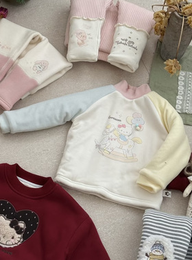 釉兮～9569女童卡通蚕丝棉加厚打底衫冬装女童三层加厚夹棉上衣