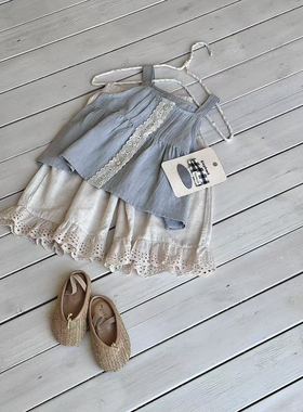 承麦85820+85713～女童蕾丝背心25夏季森系蕾丝宽松七分裤百搭