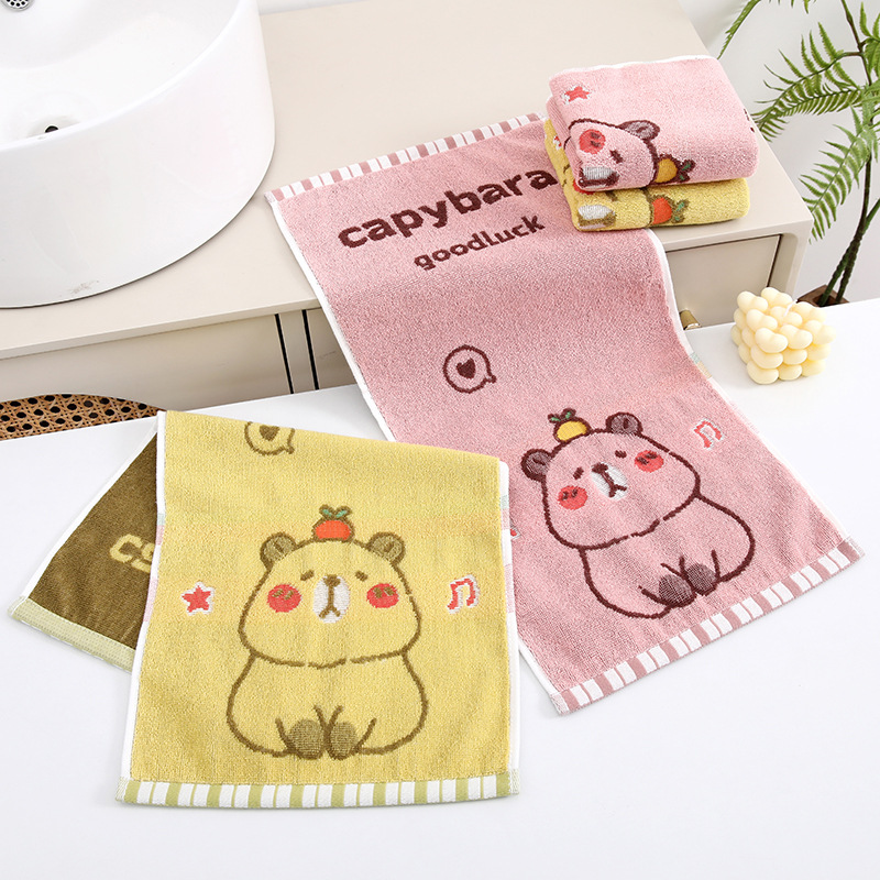 卡皮巴拉a级儿童毛巾方巾全棉洗脸家用吸水可爱柔软宝宝幼儿园