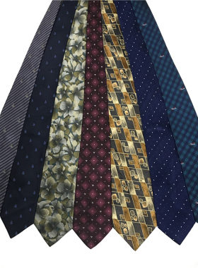 中古领带vintage古着复古港风休闲刺绣提花学院风手打真丝配饰G94