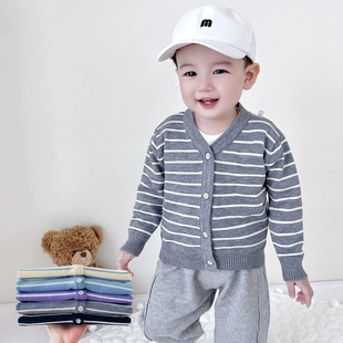 毛衣男女童百搭条纹打底衫 宝宝春秋季 开衫 婴幼儿外出纯棉针织外套
