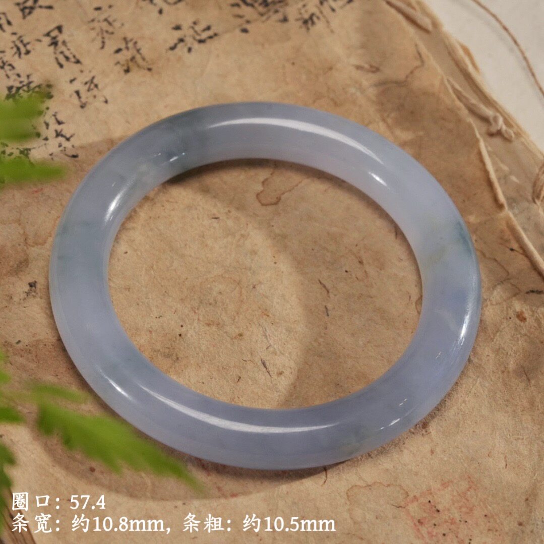 1124450-0 全品天然缅A糯化满紫飘绿老坑种圆条翡翠手镯圈口57.4