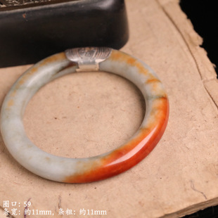 038469-0 经典粗圆条天然艳红清代老翡翠手镯女款圈口伍拾玖
