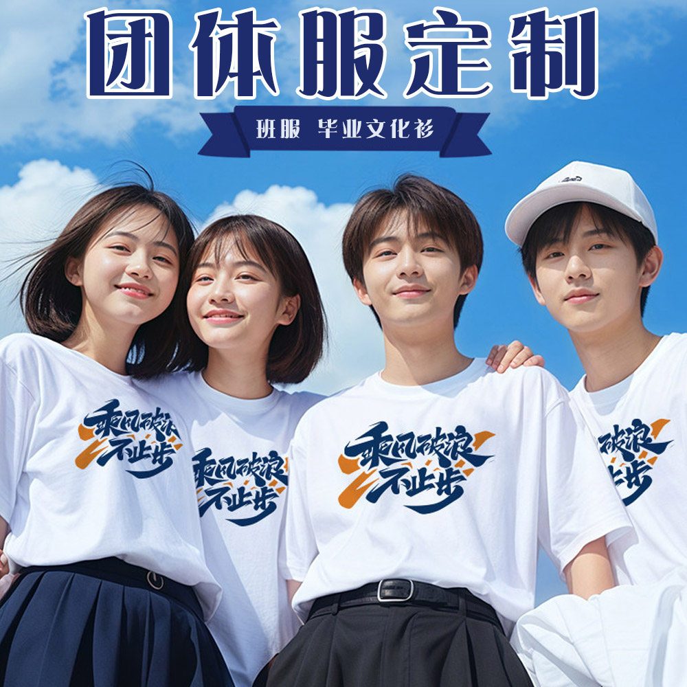 班服定制T恤短袖男女纯棉圆领印花团体服团建中考高考毕业文化衫
