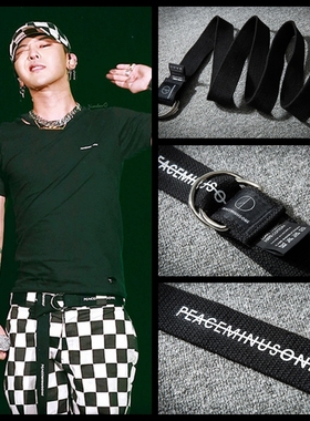 韩国 PEACEMINUSONE GD权志龙同款字母黑色帆布腰带潮男女款日系