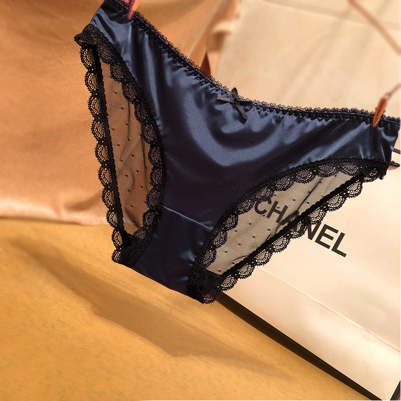 欧美性感蕾丝冰丝内裤黑色滑面