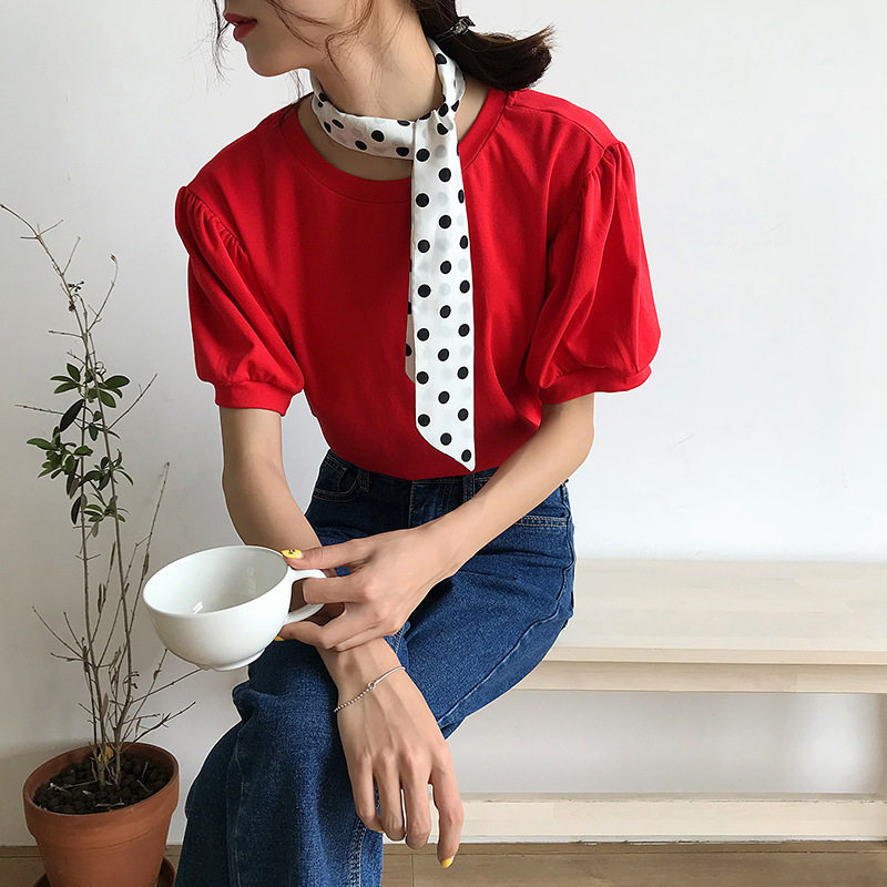 chic白色复古波点小丝巾小窄巾女韩国圆点文艺飘带发带装饰小领巾