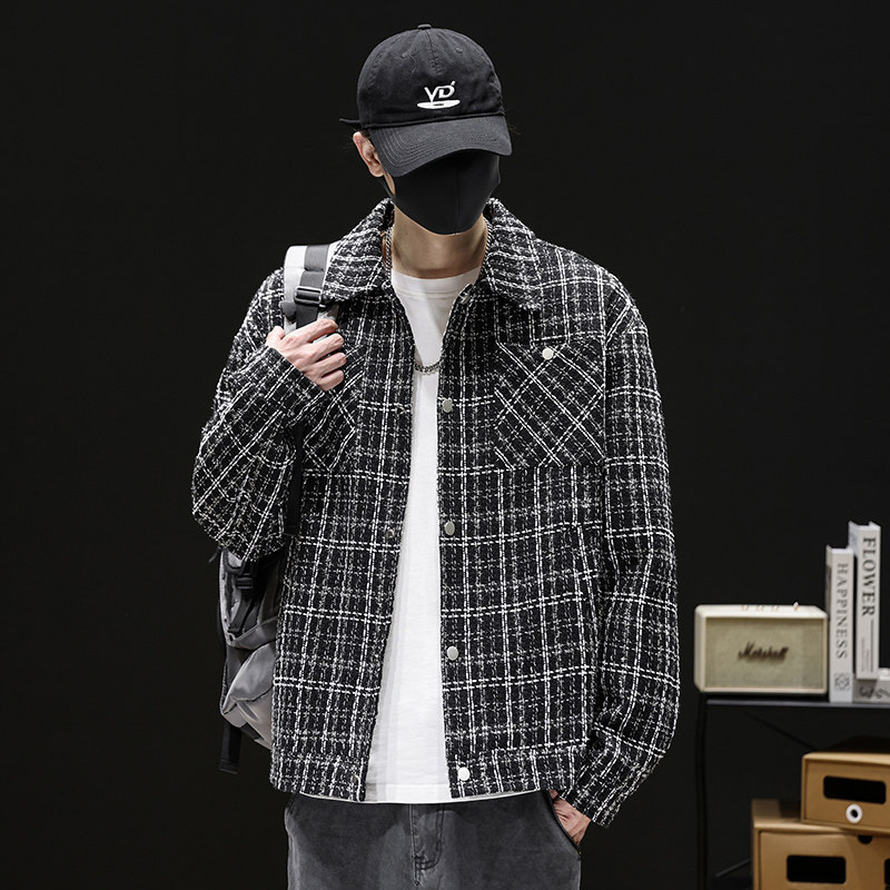 男秋季2025新款学院风宽松潮牌休闲格子翻领衬衫夹克Q5560-P68，男装夹克，星座610（原A335）