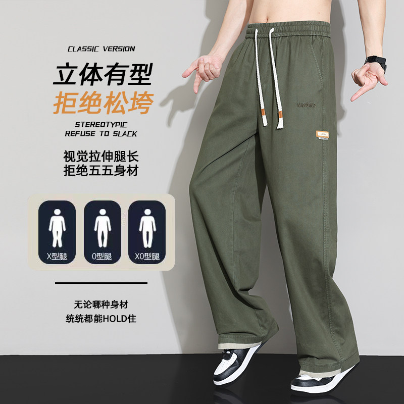男士纯棉直筒休闲裤春夏新款宽松百搭薄款舒适运动裤K2712-P50图片