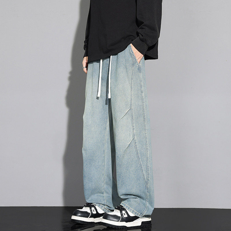 褶皱渐变牛仔裤男春季潮牌美式水洗直筒裤子宽松阔腿裤TS612-P45，男装牛仔裤，星座610（原A335）