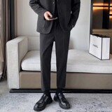 毛呢裤子男韩版潮流秋冬季新款九分小西裤修身加厚休闲裤CY86-P48，男装西裤，星座610（原A335）