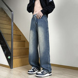港风秋冬宽松直筒牛仔裤男潮牌百搭青少年阔腿裤子TS112-P45，男装牛仔裤，星座610（原A335）