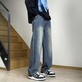 港风秋冬新款宽松直筒牛仔裤男士时尚潮牌拖地阔腿裤子TS112-P45，男装牛仔裤，星座610（原A335）