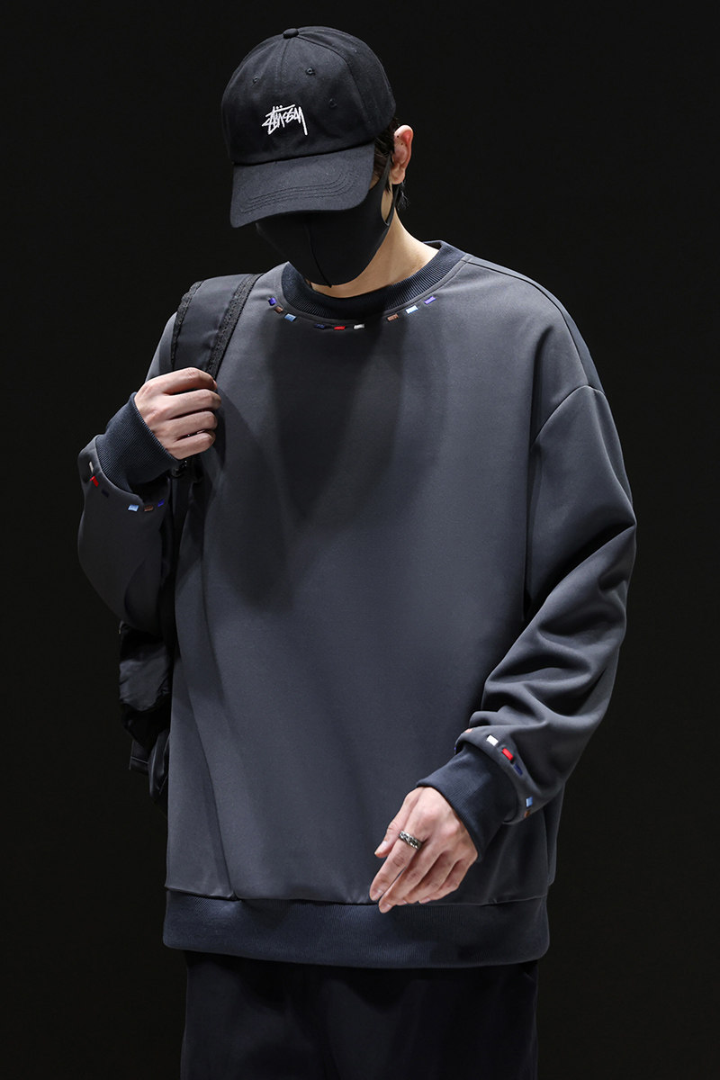 潮牌美式字母刺绣圆领卫衣男复古宽松重磅百搭套头上衣Q5572-P40，男装卫衣，星座610（原A335）