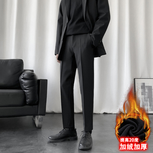 港风垂坠感加绒小西裤男士冬季时尚修身休闲西装裤JRYK9-P45图片