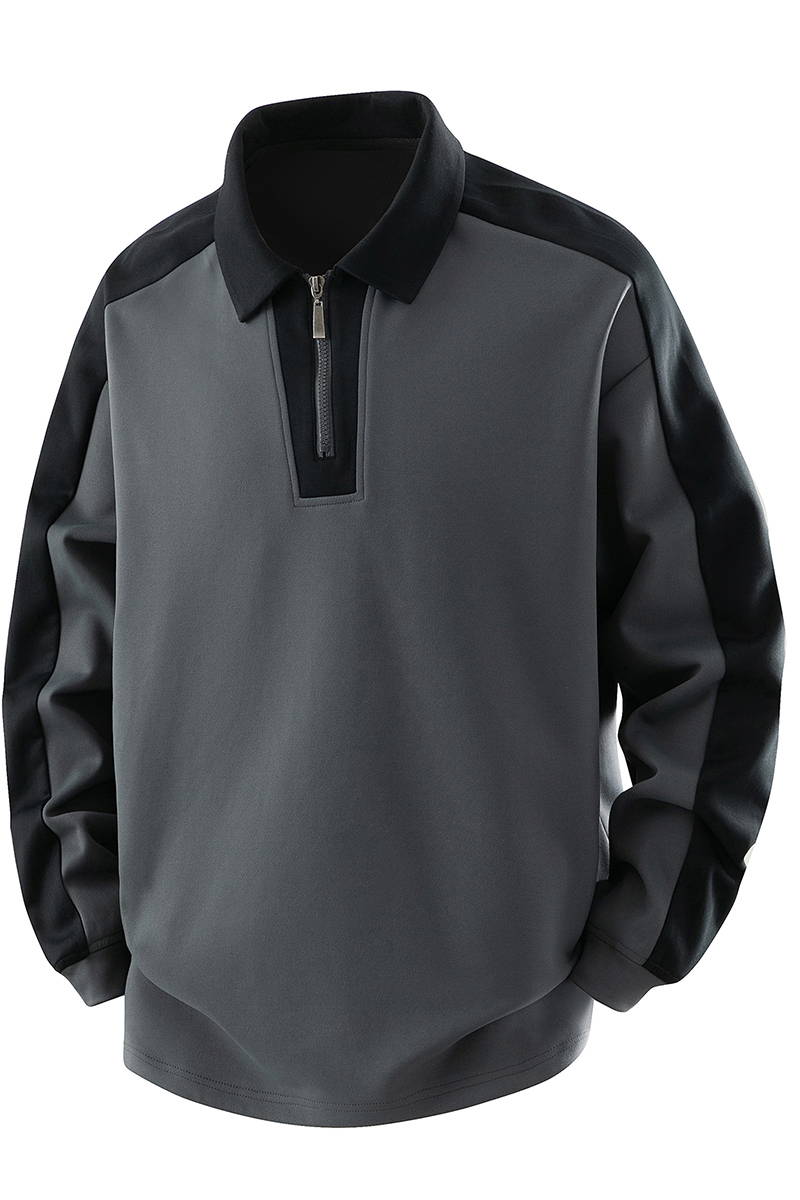 半拉链男秋季新款美式宽松撞色翻领Polo衫男款长袖Q5571-特P42，男装Polo衫，星座610（原A335）