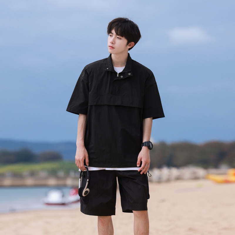 夏季新款防晒冰丝套装男青春流行宽松百搭速干t恤外套TZ5566-P75，男装休闲套装，电商A335
