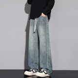 美式潮牌复古牛仔裤男春季新款直筒宽松褶皱百搭阔腿裤TS613-P45，男装牛仔裤，星座610（原A335）