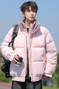 格子拼接假两件棉服男冬季潮牌加厚保暖面包服棉衣MY2515-P85图片