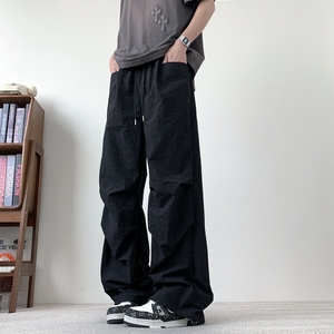 夏季新款机能防水褶皱冲锋裤子男士宽松百搭休闲伞兵裤K2705-P40